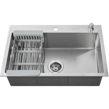 Lonheo - Lavello da Cucina 1 vasche 68 x 45 cm Lavello Incasso Cucina in Acciaio Inox Spazzolato con dispenser per sapone e Cestello regolabile