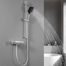 LONHEO MAX Sistema de ducha set de ducha cromado con repisa de ducha termostato 38°C barra de ducha con teleducha de 3 chorros