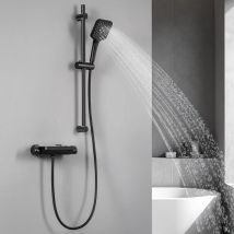 Sistema de ducha set de ducha negro con estante de ducha termostato 38°C barra de ducha con teleducha de 3 chorros - Lonheo Max