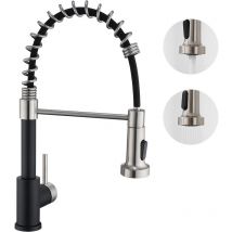 Auralum - Mitigeur Cuisine à Ressort Spiralé avec 2 Fonctions Douchette Robinet d'évier Rotatif 360° en Inox 304 pour Cuisine, Noir
