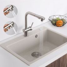 Mitigeur de Cuisine 7-Forme avec 2 Fonctions Douchette Extractible Robinet d'évier Rotatif à 360° en Acier Inox avec Barboteur démotable - Lonheo