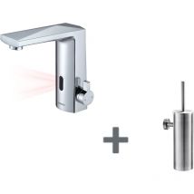 Lonheo - Mitigeur Lavabo Capteur Infrarouge Intelligent Automatique,Eau Chaude/Froide,Chromé+Porte Brosse Toilette Acier Inoxydable Brosse wc Mural
