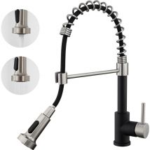 Robinet Auralum Mitigeur Cuisine Noir Rotatif 360°avec Douchette Extensible Robinet Cuisine à Ressort 2 Jets Robinetterie d'Évier en Acier Inoxydable