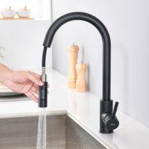 Lonheo - Robinet De Cuisine Noir Mat - Douchette Extractible - Rotatif À 360 ° - Acier Inoxydable - Mitigeur D'Évier - 2 Fonctions Mélangeur