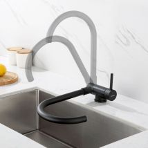 Robinet de Cuisine Rabattable Noir Mitigeur Cuisine Pivotant à 360° avec Poignée Pliable Contre Fenêtre, Robinet Mitigeur Evier Acier Inox Eau Chaude