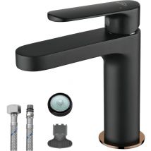 Auralum Mitigeur de Lavabo Noir en Laiton, Robinet Salle de Bain avec Aérateur à économie d'eau , Haute de 156 mm