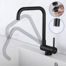 Auralum - Lonheo Rubinetto Abbattibile in Acciaio Inox Nero, Rubinetto Cucina Sottofinestra, Miscelatore da Cucina Pieghevole e Girevole a 360 con