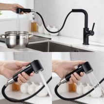 Lonheo Rubinetto da Cucina con Doppia Doccetta Estraibile 2 funzioni 360 Grado Rotazione Miscelatore Monocomando per Lavello Nero Modernamente