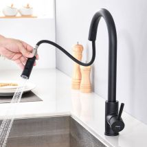 Rubinetto Da Cucina Estraibile In Acciaio Inox, Girevole A 360° Miscelatore Monocomando Rubinetto Da Cucina Con 2 Tipi Di Getto D'Acqua, Nero - Lonheo
