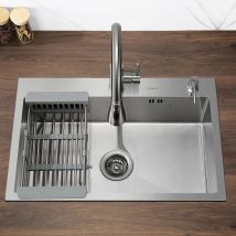 Lonheo - vier Cuisine 1 Bac 68x45x19CM Évier en Acier Inoxydable avec Distributeur de Savon et Égouttoir Panier, Évier Brossé Montage à Encastrer et