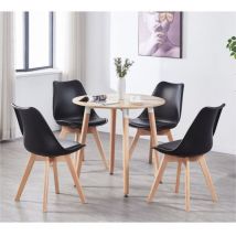 Rundes Esszimmerset "Halo Lorenzo" – ein Esstisch aus Eichenholz und ein Set mit 4 schwarzen Esszimmerstühlen aus Polypropylen – Esszimmerküche