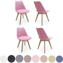 Lot De 4 Chaises De Salle À Manger Rétro – Rembourrées En Similicuir – Coque En Polypropylène – Pieds En Bois Massif – Rose – Pn Home