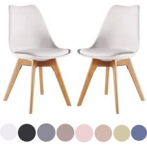Set of 2 Lorenzo Scandinavian Minimalist Dining Chairs with Faux Leather Cushions and Solid Wood Legs - Side Chair for Dining Room Kitchen Office