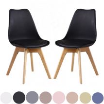 Set of 2 Lorenzo Scandinavian Minimalist Dining Chairs with Faux Leather Cushions and Solid Wood Legs - Side Chair for Dining Room Kitchen Office