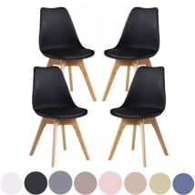 4er-Set Lorenzo Retro-Esszimmerstuhl – Kunstleder gepolstert, Kunststoffkorpus und Massivholzbeine – Schwarz