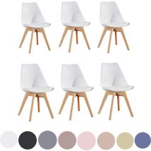 6er-Set Lorenzo Retro-Esszimmerstuhl – Kunstleder gepolstert, Kunststoffkorpus und Beine aus massivem Holz – Weiß