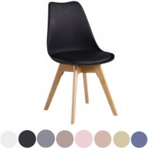 Einzelner Lorenzo-Esszimmerstuhl im Retro-Stil – Gepolstert mit Kunstleder, Korpus aus Kunststoff und Beine aus massivem Holz – Schwarz