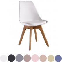 Einzelner Lorenzo-Esszimmerstuhl im Retro-Stil – Gepolstert mit Kunstleder, Korpus aus Kunststoff und Beine aus massivem Holz – Weiß