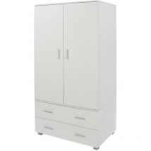 Wardrobe 2 Door 2 Drawer White Gloss Clothing Storage Bedroom Home Furniture