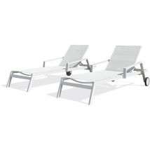IBIZA - Lot de 2 bains de soleil en aluminium et toile plastifiée blanche - PARIS GARDEN