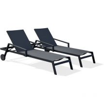 Parisgarden - ibiza - Lot de 2 bains de soleil en aluminium et toile plastifiée anthracite - paris garden