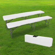 Skylantern - lot 2 Bancs Pliables Blanc 180cm - Lot de Deux Bancs Pliants pour Table de Camping - x2 Banc Pliable Idéal pour baptêmes, mariages,