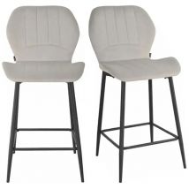 Meubletmoi - Lot 2 chaises de bar velours gris clair et pieds en métal - emilio 2