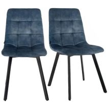 Meubletmoi - Lot de 2 chaises en velours bleu avec pieds en métal noir - nami 2