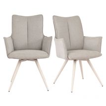 Meubletmoi - Lot 2 chaises pivotantes 180° tissu beige pieds métal blanc - sabrina