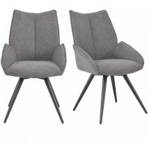 Lot 2 chaises pivotantes 180° tissu gris foncé et pieds métal - paloma