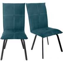 Meubletmoi - Lot 2 chaises tissu classique bleu canard et pieds métal noir – aria 2