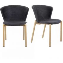 Meubletmoi - Lot 2 chaises tissu gris anthracite et pieds métal effet bois - foca