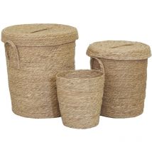 Lot 2 coffres + 1 poubelle en jonc naturel