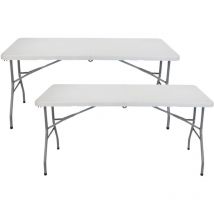 O91 - Lot 2 Tables Pliantes 150cm Rectangulaire Blanc Traiteur