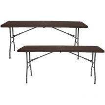 Thinia Home - Lot 2 Tables Pliantes Rectangulaires Effet Bois 180x74x74cm