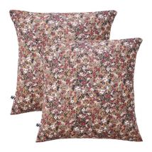 Lot 2 taies 60 x 60 cm en gaze de coton camel et fleuri - isabela 1