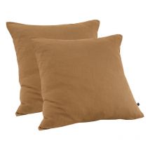 Lot 2 taies d'oreillers 60x60 cm double gaze de coton camel - pepa 1