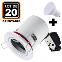 Europalamp - 20 Spots bbc Orientable Blanc IP20 + Ampoule GU10 5W Blanc Neutre