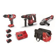 Flex Tools - Pack 3 machines meuleuse, perforateur, perceuse flex 3 batteries + chargeur + sac 921134