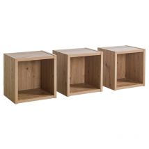 Lot de 3 étagères murales carrées décor chêne texturé - VERONICA