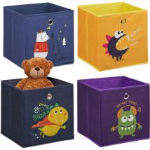 Relaxdays - Lot 4 boîtes de rangement, chambre d'enfant, monstres et animaux, pliables, HxLxP : 30x30x30 cm, multicolore