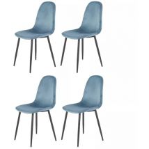 Meubletmoi - Lot de 4 chaises scandinave velours bleu et pieds métal noir - biba