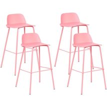 Lot 4 Tabourets de Bar Modernes Siège en Plastique Synthétique Rose Pastel Pieds en Métal Chaises de Cuisine Mora