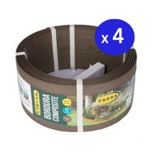 Lot de 4 Bordure composite marron foncé 0,135 x 5 mètres d'une épaisseur de 4,5 mm, idéale pour les jardins