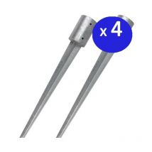 Lot de 4 Piquet d'angrage circulaire métallique 10 cm, base de 90 cm, idéaux pour poteaux en bois, gris