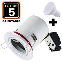 Europalamp - Lot 5 Spots bbc Orientable Blanc IP20 + Ampoule GU10 5W Blanc Froid + Douille