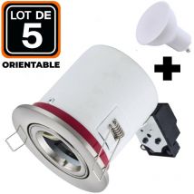 Europalamp - 5 Spots bbc Orientable inox IP20 + Ampoule GU10 7W Blanc Froid +