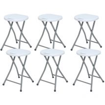 7house - Lot 6 Tabourets Pliants en Résine et Acier 31x45cm Blanc