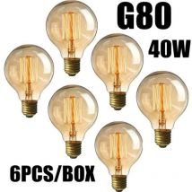 Lot de 6 ampoules à incandescence vintage Edison G80 40W E27 - Blanc chaud 220V