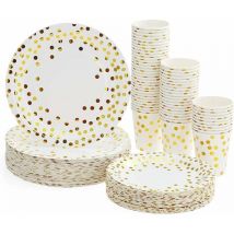 Fei Yu - Lot Assiettes et Gobelets Jetables, 180 pièces Vaisselle Carton Jetable pour Anniversaire Fêtes Mariage avec motif doré 60 Homme Utiliser,